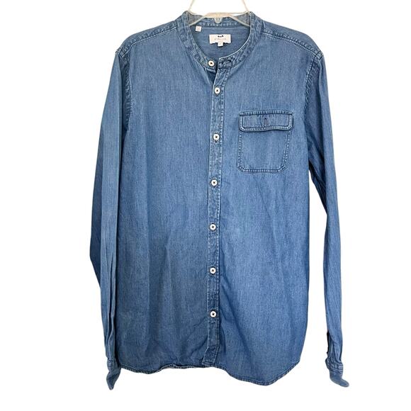 Cyrillus Other - Cyrillus boys blue chambray denim mandarin collar long sleeve button up shirt